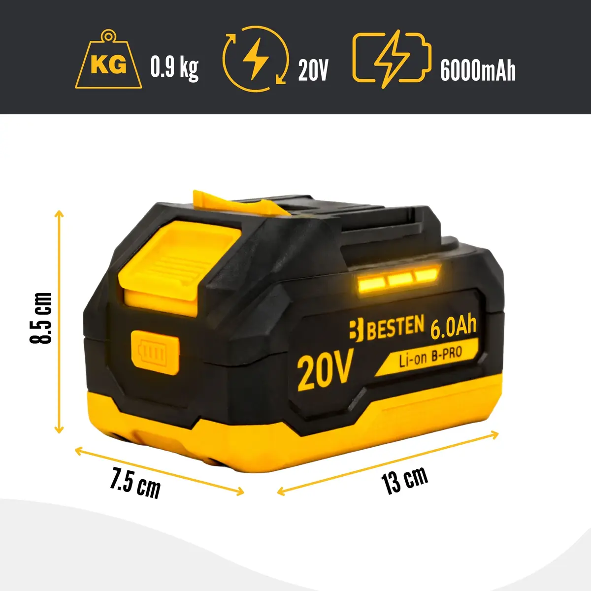 Akumulator BESTEN B-PRO 20V 6000 mAh specyfikacja techniczna